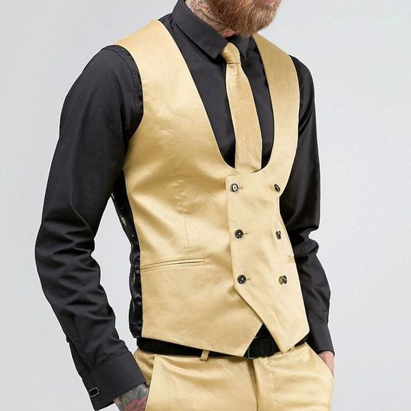 

double breasted gold waistcoat for men slim fit causal man suit vest one piece custom wedding tuxedo waist coat new fashion1, Black;white
