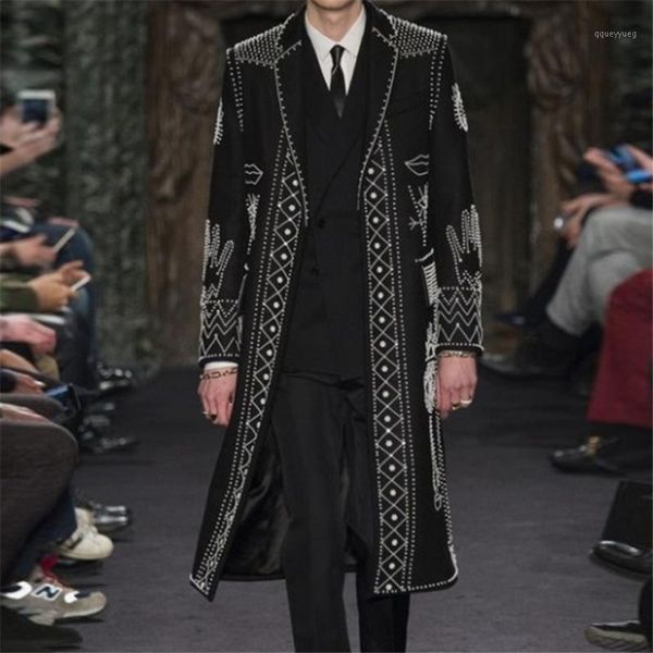 

men's wool & blends men coat autumn style noble handsome slim woolen cothes long length lapel printed jacket in stock1, Black