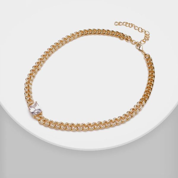 

amorita boutique super shiny square crystal inlaid chain necklace, Silver