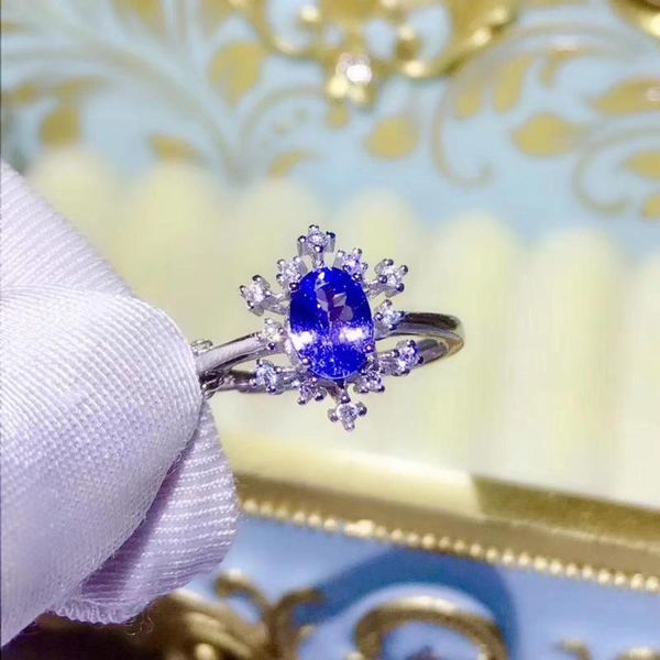 

cluster rings 100% natural real tanzanite ring 925 sterling silver fine jewelry fashion and, Golden;silver