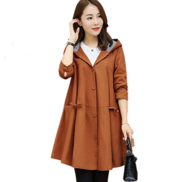 

women's trench coats spring and autumn hooded coat mid-length large-size loose cloak wsw169, Tan;black