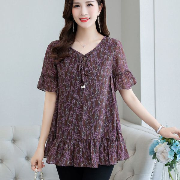 

2021 new women summer style chiffon blouses shirts lady casual short sleeve o-neck style plus size blusas pr7r, White