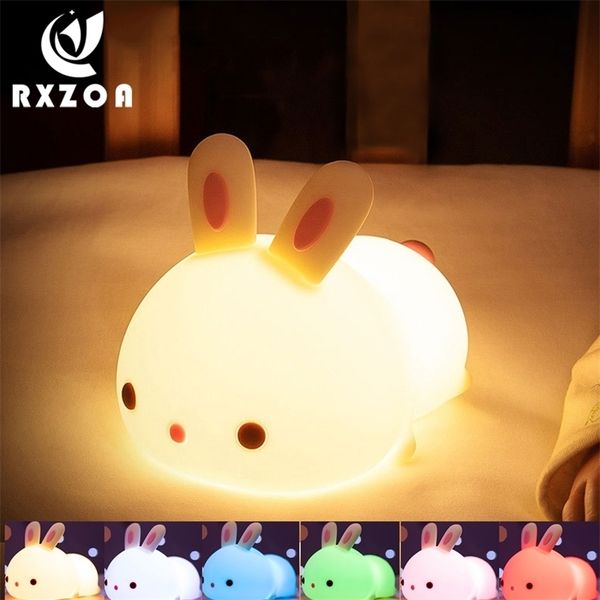 Wiederaufladbare bunte Touch Sensor Kaninchen LED Nachtlicht Fernbedienung USB Cartoon Silikon Bunny Lampe für Kinder Kinder Baby 201028
