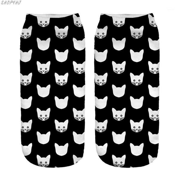 

printed socks cat socks 3d women's women low ankle casual1, Black;white