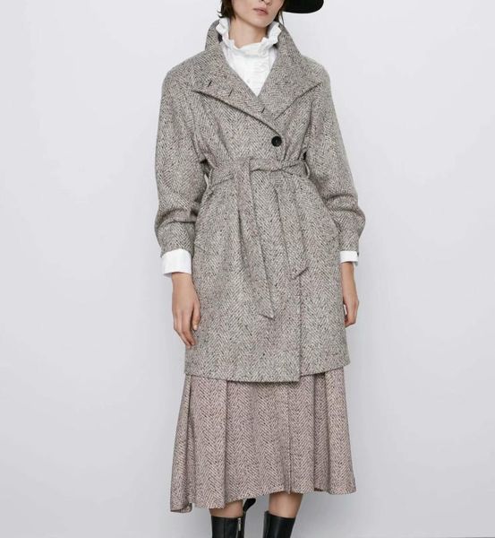 

business outerwear womens winter lapel wool coat trench coat long sleeve overcoat elegant woolen long button adjustable waist1, Black