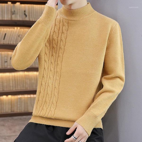 

men's sweaters 2021 men's casual fashion all-matching sweater youth twist mock neck sweater1, White;black