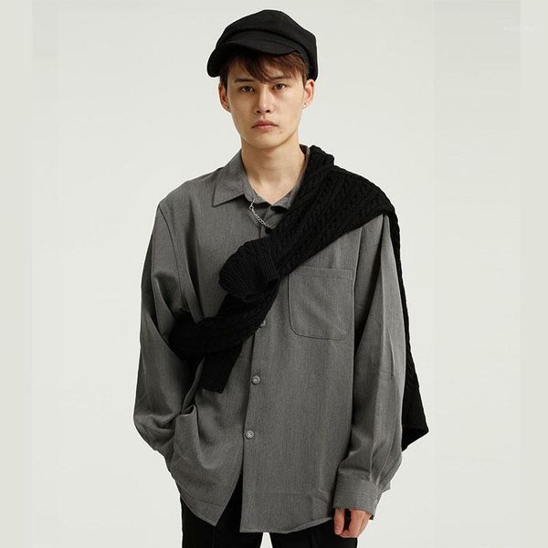 

male japan korea style streetwear hip hop loose shirts men necklace casual loose long sleeve shirts1, White;black