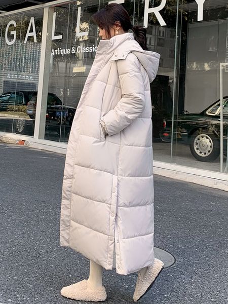 

2021 new winter new on-knee clothing korean ultra-long down cotton female jacket., Black