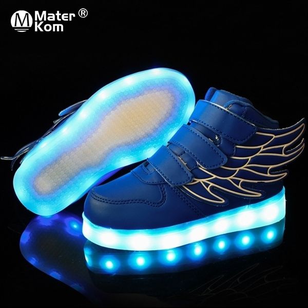 

size 25-37 children glowing sneakers kid luminous sneakers for boys girls led sneakers with luminous sole lighted shoes 201130, Black