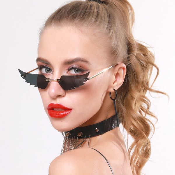 

luxury fashion wing glasses women mirror rimless cat sun metal shades sunglasses eye vintage women for eyewear uv400 mcxkr, White;black