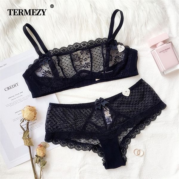 

termezy 2019 lace large cup bras for women push up bra set wrapped chest lace underwear for females weave lingerie lj201210, Red;black