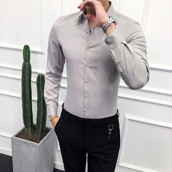 

men's casual shirts men shirt long sleeve solid formal business slim fit brand man dress social turn-down collar 6colors, White;black