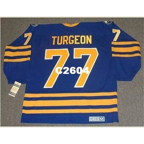 

mens #77 pierre turgeon buffalo sabres 1989 ccm vintage retro away home hockey jersey or custom any name or number retro jersey, Black