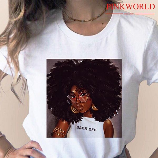 

women melanin vogue print t shirt girl black african curly hair girl tshirt femme harajuku clothes woman t-shirt,drop ship, White