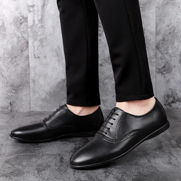 

dress shoes oxford men outdoor formal business brogue lace-up genuine leather minimalist footwear wedding party1, Black