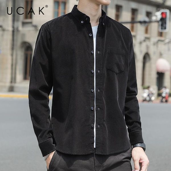 

ucak brand streetwear style shirts men's clothing long sleeve pure cotton shirt homme autumn spring casual pockets clothes u60891, White;black
