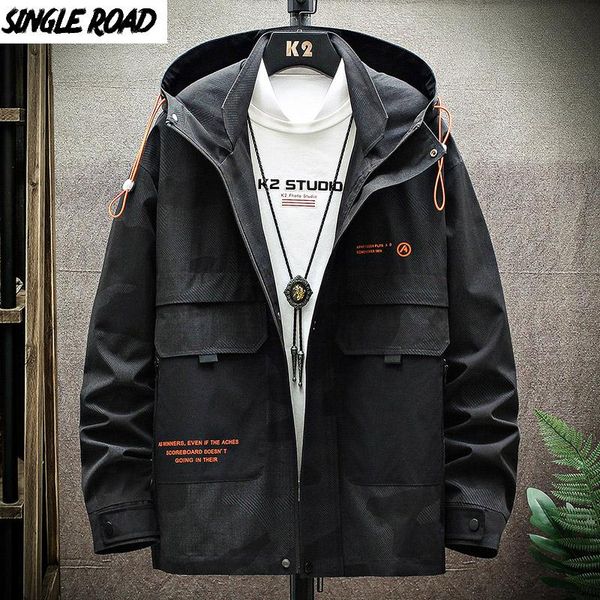 

singleroad mens jacket men 2020 hooded windbreaker coat korean hip hop japanese streetwear side pockets cargo jackets for men, Black;brown