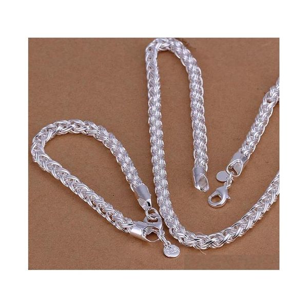 

heavy 6mm twist ring sterling silver plated jewelry set for men ws059,nice 925 silver bracelet necklace set 47jln