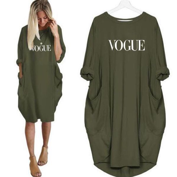 

vogue printed dress women summer long sleeve loose pocket dresses casual oversized lady club party vestidos plus size s-5xl, Black;gray