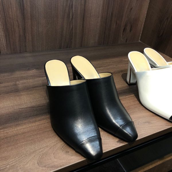 

spring new color matching super high heel thick heel 2020 new simple leather outer wear slippers fashion women's shoes, Black