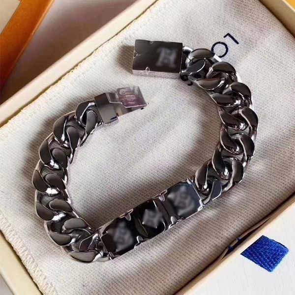 

famous brand s925 sterling silver l flower men's bracelet designer cuban classic bracelet luxury hip-hop style bracelet with original b, Black