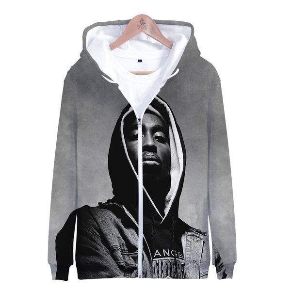 

2pac 3d hoodie winter mens jackets and coats tupac amaru shakur hip hop streetwear pocket with zipper pullover hooded sweatshirt, Black