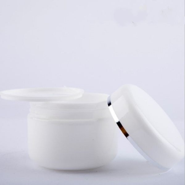 

white jar with lid empty refillable cosmetic plastic jars make up face cream lotion storage container