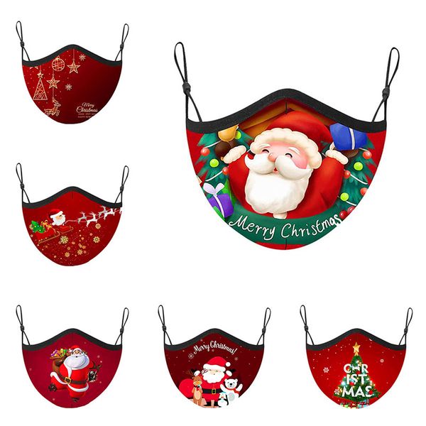 Moda graziosa maschera di natale maschera per la bocca di Babbo Natale in bocca riutilizzabile lavabile regolabile poliestere in cotone maschera per bambini adulti