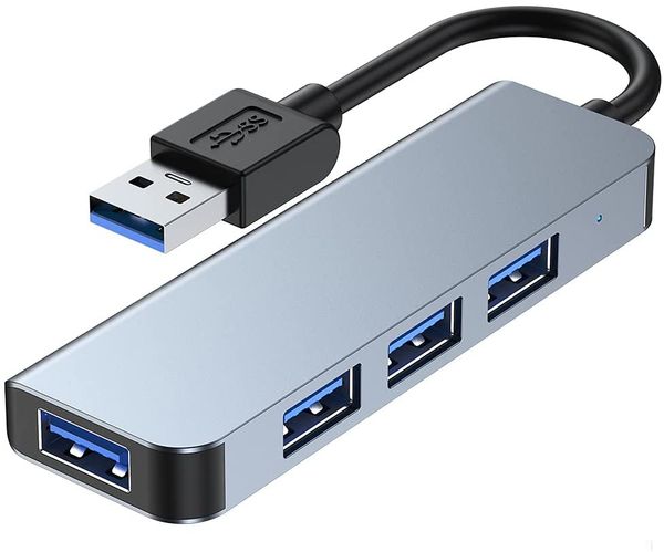 Adaptador de hub de dados USB 3.0 de 4 portas Divisor ultra fino e leve Compatível com MacBook Air/Pro/Mini, iMac, Surface Pro, MacPro, laptops, unidades flash USB, HDD móvel