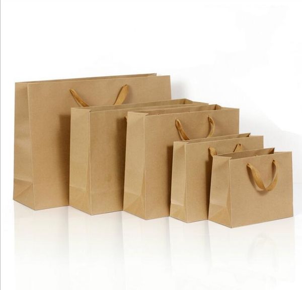 Envoltório de presente 10 tamanhos de estoque e personalizado saco de papel Brown Kraft com alças Atacado
