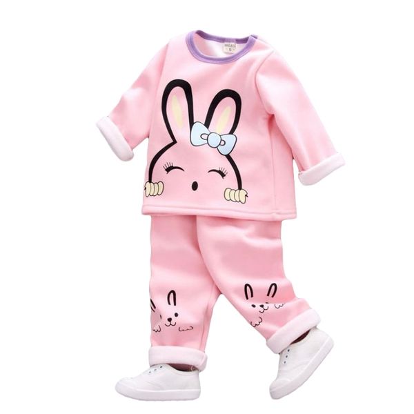 

male and female children autumn winter velvet keep warm clothing set cartoon baby girls tracksuits +pants1-4y y200325, White