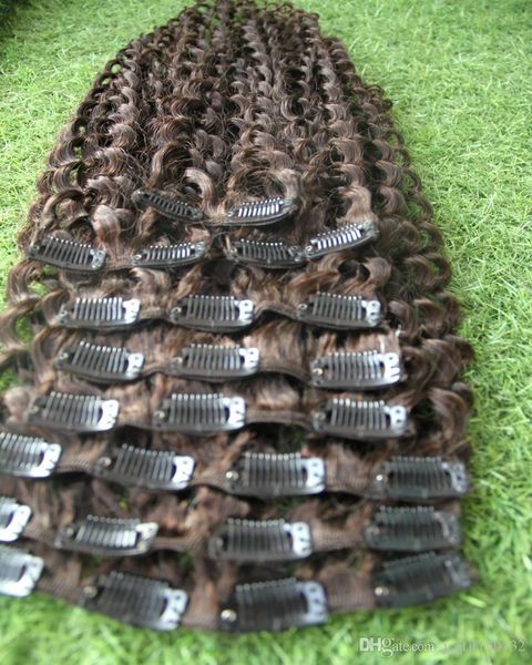 

kinky curly african american clip in human hair extensions 9pcs 100g afro kinky clip in extensions, Black;brown