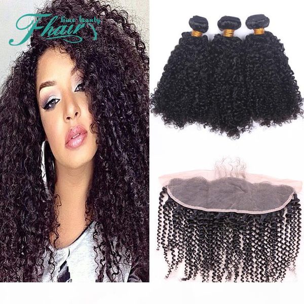 

13x4 lace frontal closure with bundles 4pcs lot mongolian kinky curly hair with frontal closure 8a afro kinky curly with lace frontal, Black