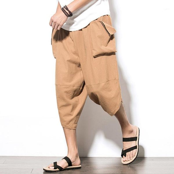 

baggy cotton men harem pants 2020 korean style vintage big pockets men women hip hop plus size wide leg pants pantalone1, Black