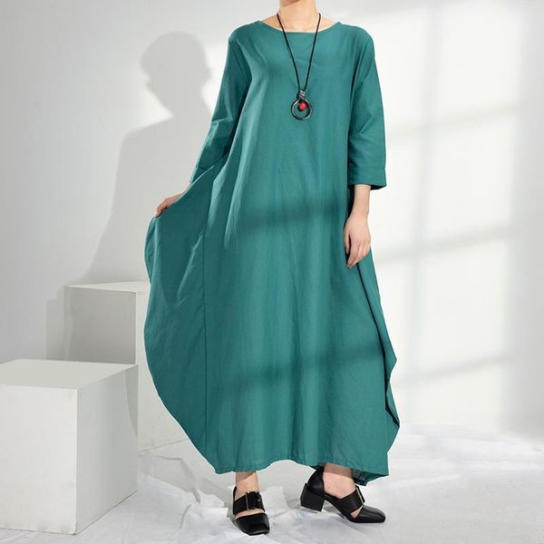 

ewq 2020 new summer and autumn women vintage loose high waist slim was thin elegant solid color big size maxi dress fb1711, Black;gray