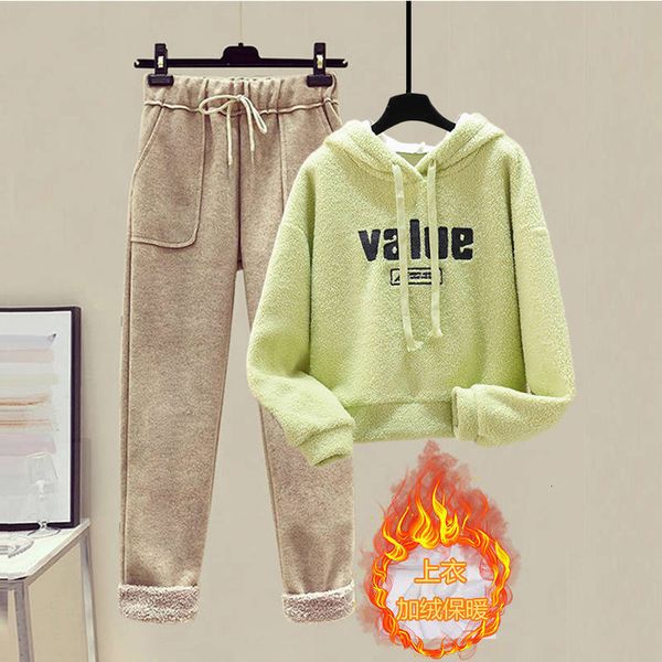 

2021 winter wool suit plus velvet roll-up lamb plush hoodie women's pants new pieces s60q, White