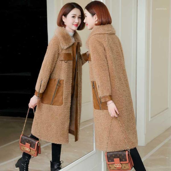 

women's fur & faux 1real coat 100% wool jacket genuine leather sheepskin winter women clothes 2021 sheep shearling zt48141, Black