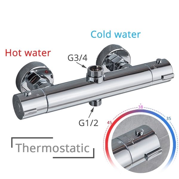 Chrom-Thermostat-Duscharmaturen-Set, Badezimmer-Thermostat-Mischbatterie, heißes und kaltes Bad, Mischventil, Badewannen-Wasserhahn, LJ201212