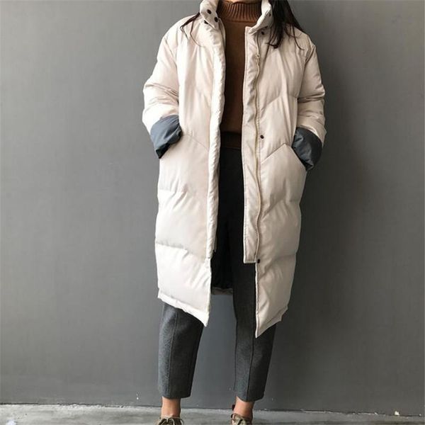 

european and american women's cotton-padded jacket long coat warm bread clothing korean version students cotton-padded jackets, Black