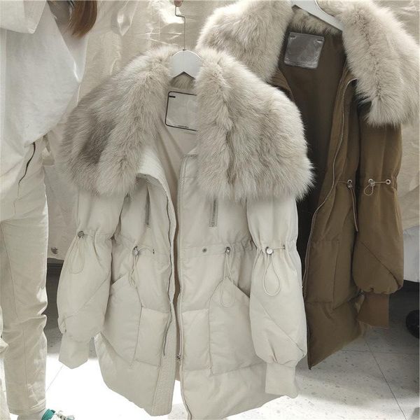 

south korea dongdamen 2021 winter new large collar down jacket women's middle long waist slim women's jacket, Black