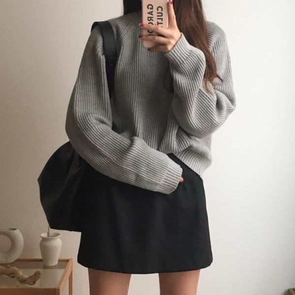 

korean fashion ladies full sleeve women knitting sweater solid o-neck pullover and jumper loose sweater, White;black