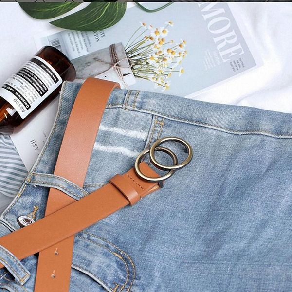 

повседневный пояс черный красный двойной круглый металл поясная пряжка регулируемое vintage кожаный ремешок женские джинсы платье decor моды, Black;brown
