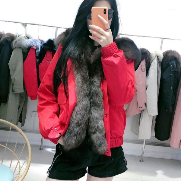 

real fur parka women x-long park with natural fur collar liner coat female winter jacket with hood 2020 new1, Black