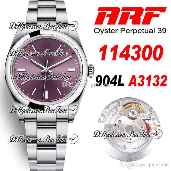 

arf 39mm sh3132 red grape dial automatic mens watch polished bezel 904l steel case and bracelet edition new puretime ptrx d04, Slivery;brown