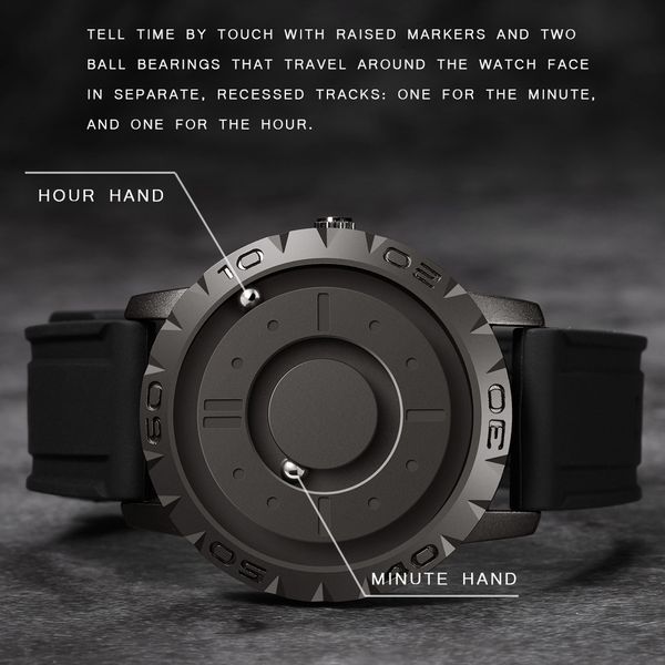 Eutour originale nuovissimo puntatore magnetico concetto libero orologio al quarzo blind touch orologio da uomo cinturino in caucciù moda LJ201201