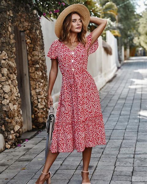 

women dress 2020 new summer boho style floral print v-neck long dress women vacation beach dresses ladies vestidos de fiesta1, White;black