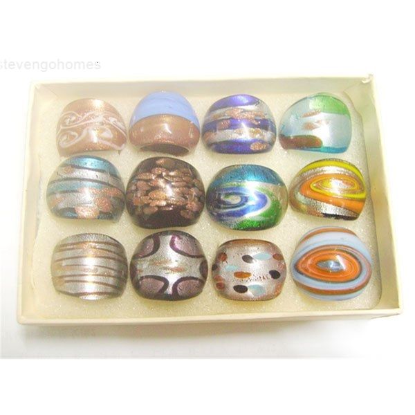 

colors mix styles lampwork glass rings 12factory/lot for craft jewelry gift ri2* ing, Silver