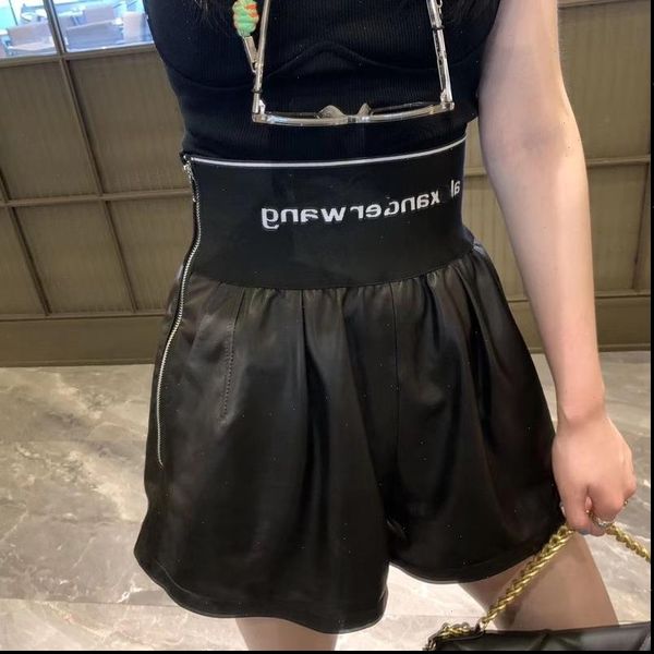 

2020 korean pu faux leather shorts women autumn winter high waist wide leg short ladies black cow muscle belted short femme, White;black