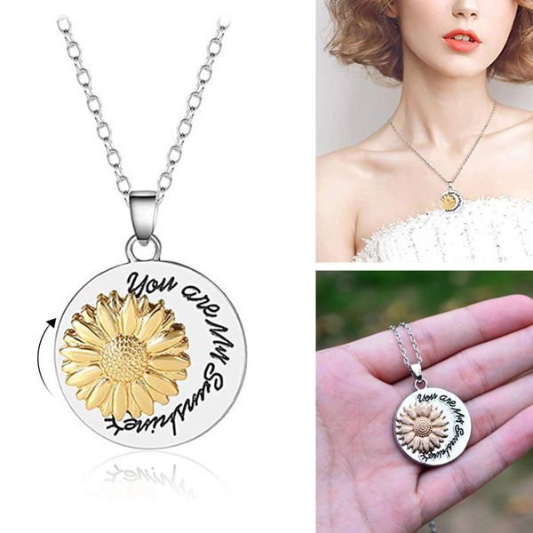 

chains simple metal letter sunflower necklace confession lady jewelry gift collier femme bijoux statement necklaces gifts, Silver