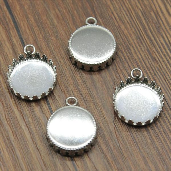 

20pcs fit 12mm 15mm glass cabochon stainless steel crown edge base setting charms pendant tray jewelry accessories h jllpic, Black